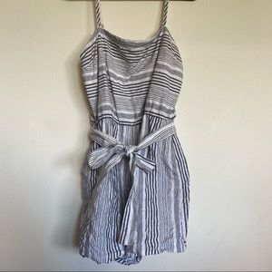 Blue and White Stripe Linen Romper